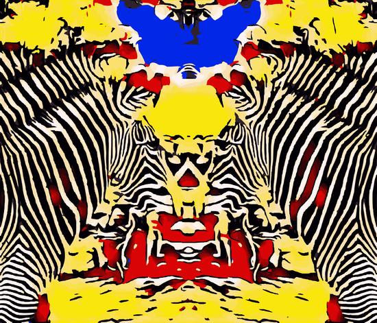 drawing and painting zebras with red yellow and blue background by Timmy333