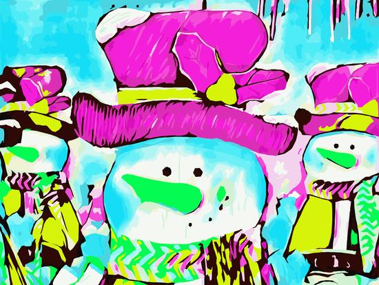 snowman with pink hat and blue background by Timmy333