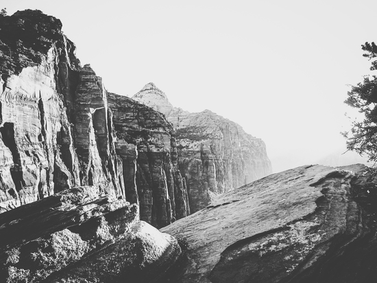 mountain view at Zion national park, USA with summer sunlight in black and white by Timmy333