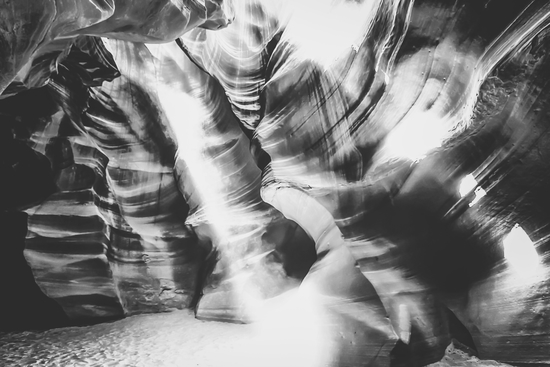 rock in the cave with sunlight at Antelope Canyon, USA in black and white by Timmy333