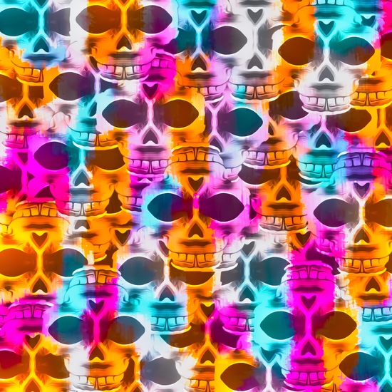 skull art portrait with colorful painting abstract in pink orange blue by Timmy333