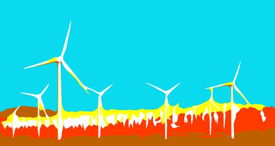 wind turbine in the desert with blue brown red and yellow background by Timmy333