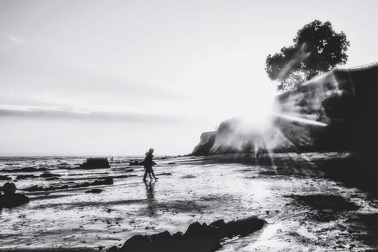 beach sunset with strong summer sunlight in black and white by Timmy333