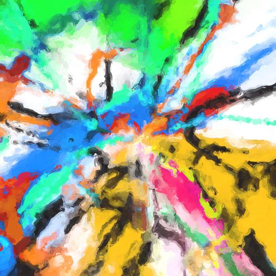 psychedelic graffiti painting abstract in blue green yellow red pink by Timmy333