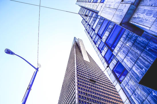 pyramid building and modern building at San Francisco, USA by Timmy333