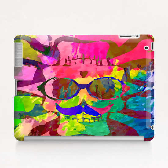 old vintage funny skull art portrait with painting abstract background in red pink yellow green blue Tablet Case by Timmy333