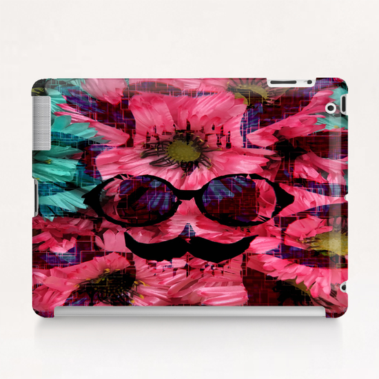 vintage old skull portrait with red and blue flower pattern abstract background Tablet Case by Timmy333