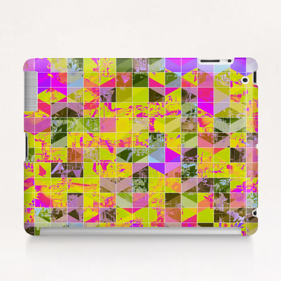 geometric square pattern abstract in yellow green pink Tablet Case by Timmy333