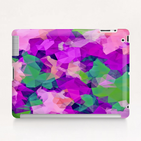 psychedelic geometric polygon pattern abstract in pink purple green Tablet Case by Timmy333