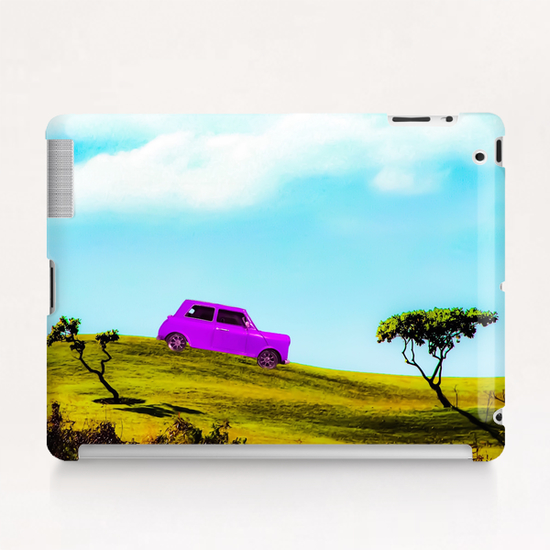 pink classic car on the green mountain with cloudy blue sky Tablet Case by Timmy333