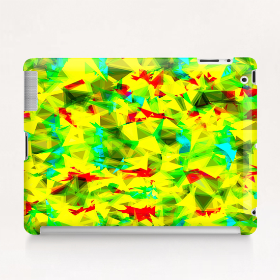 psychedelic geometric triangle abstract pattern in green yellow blue red Tablet Case by Timmy333