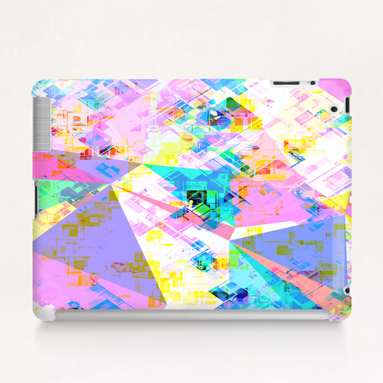 geometric triangle pattern abstract background in pink blue yellow green Tablet Case by Timmy333