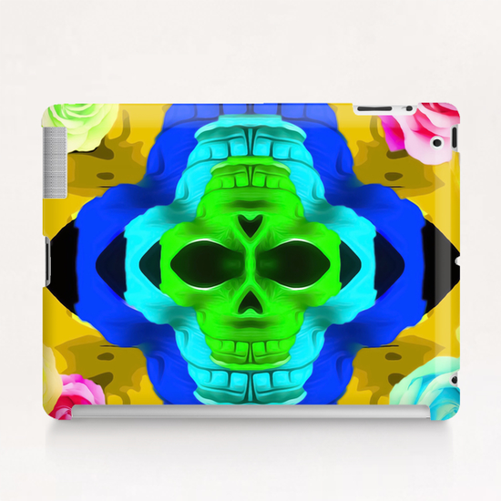 funny skull portrait with colorful roses in pink blue yellow green Tablet Case by Timmy333