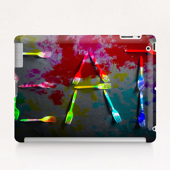 EAT alphabet by fork with red blue green yellow painting abstract background Tablet Case by Timmy333