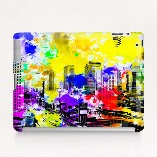 building of the hotel and casino at Las Vegas, USA with blue yellow red green purple painting abstract background Tablet Case by Timmy333