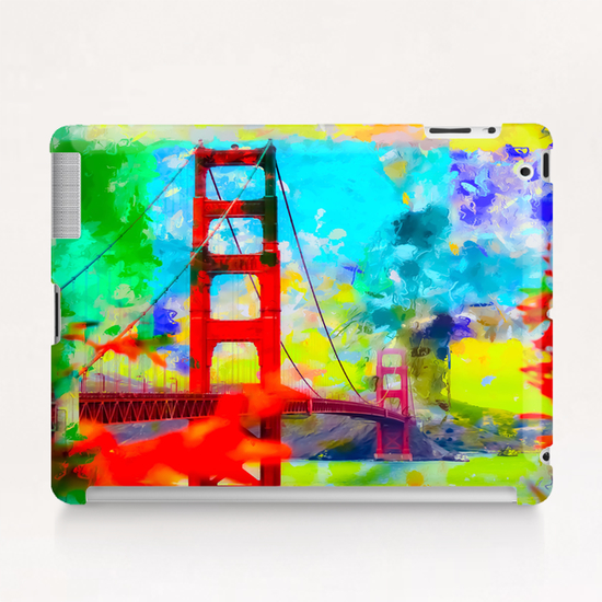 Golden Gate bridge, San Francisco, USA with blue yellow green painting abstract background Tablet Case by Timmy333