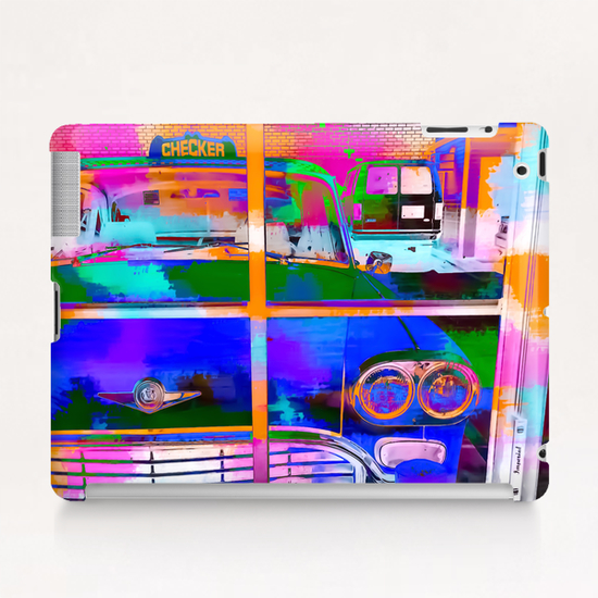 blue classic taxi car with painting abstract in green pink orange  blue Tablet Case by Timmy333