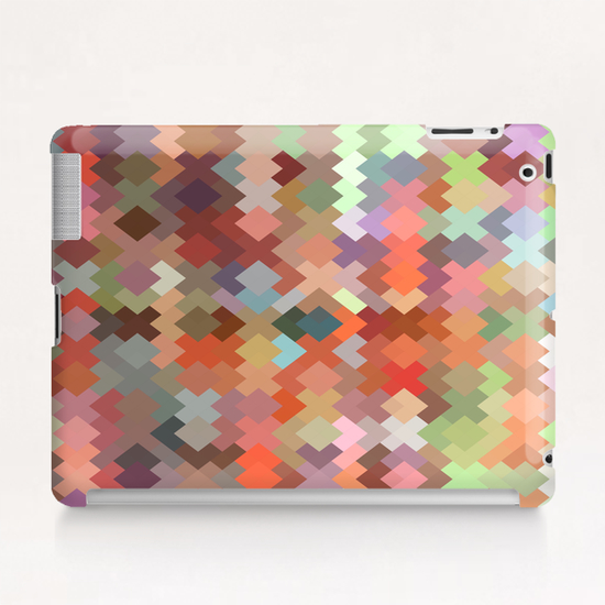 geometric square pixel pattern abstract in orange brown green Tablet Case by Timmy333