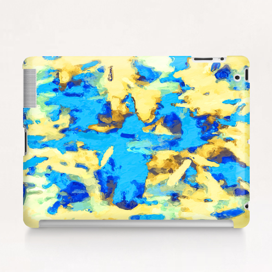 splash painting texture abstract background in blue and yellow Tablet Case by Timmy333