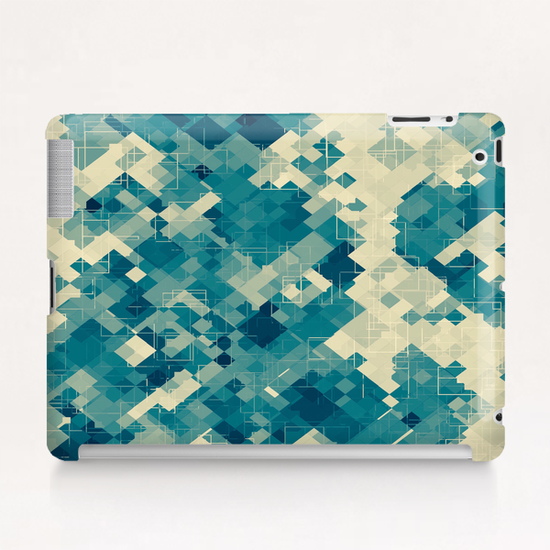 blue geometric square pixel pattern abstract background Tablet Case by Timmy333