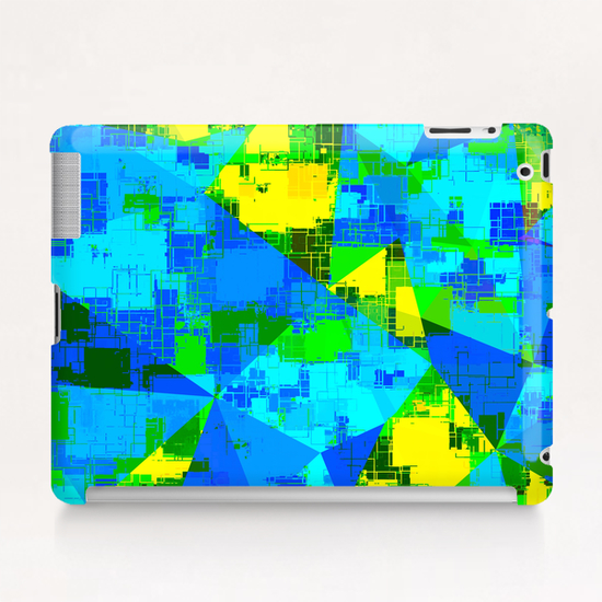 geometric triangle pattern abstract in blue yellow green Tablet Case by Timmy333