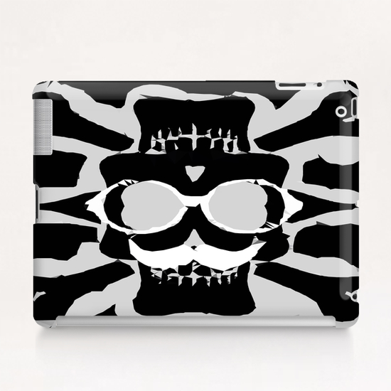 old funny skull with glasses art portrait in black and white Tablet Case by Timmy333