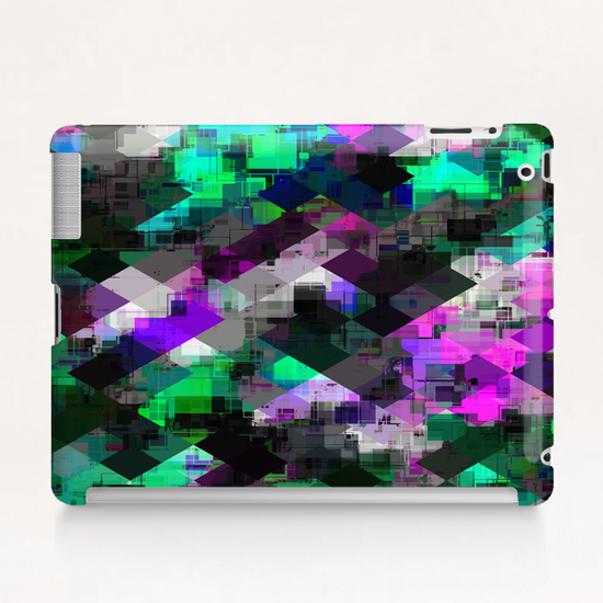 psychedelic square pixel pattern abstract background in green pink blue Tablet Case by Timmy333