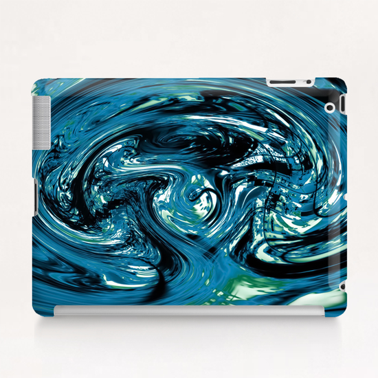 psychedelic spiral line pattern painting abstract background in blue and green Tablet Case by Timmy333