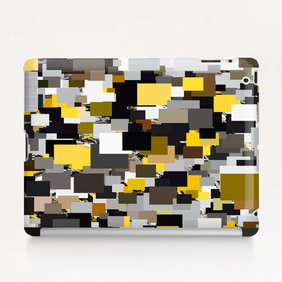 vintage psychedelic geometric square pixel pattern abstract in yellow brown and black Tablet Case by Timmy333