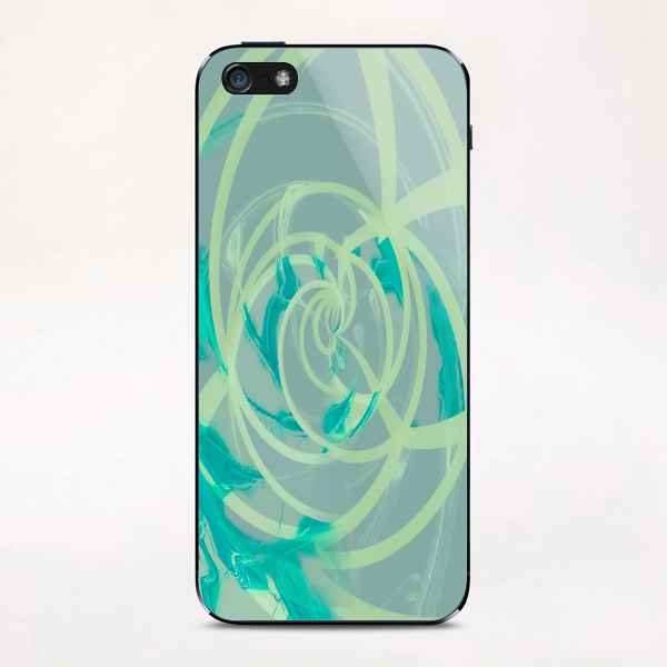 spiral line pattern painting texture abstract in blue green iPhone & iPod Skin by Timmy333