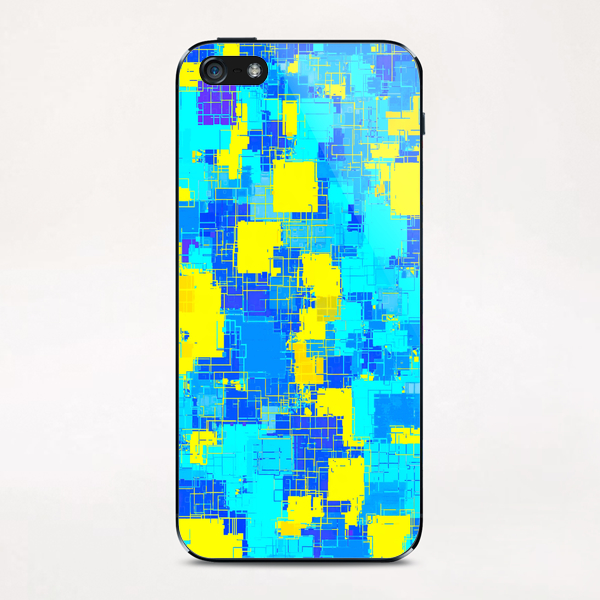 geometric square pixel pattern abstract in blue and yellow iPhone & iPod Skin by Timmy333