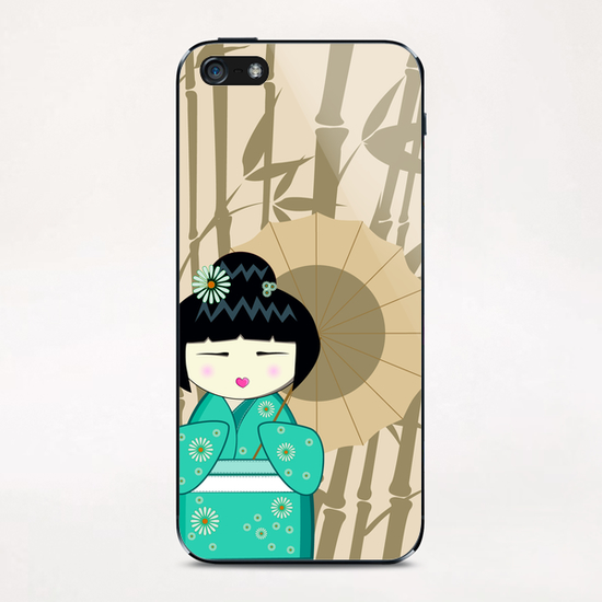 Brown umbrella kokeshi iPhone & iPod Skin by PIEL Design