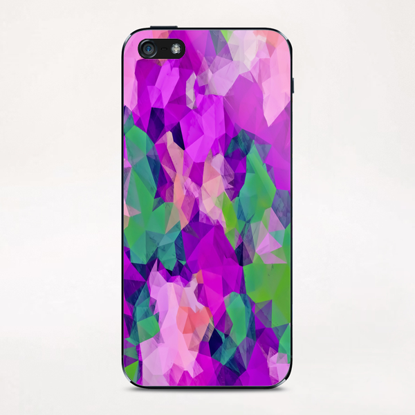 psychedelic geometric polygon pattern abstract in pink purple green iPhone & iPod Skin by Timmy333