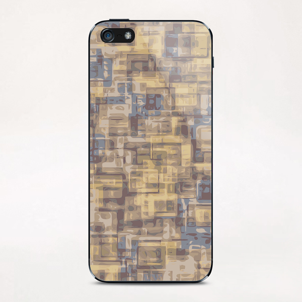 psychedelic geometric square pattern abstract in brown yellow and blue iPhone & iPod Skin by Timmy333