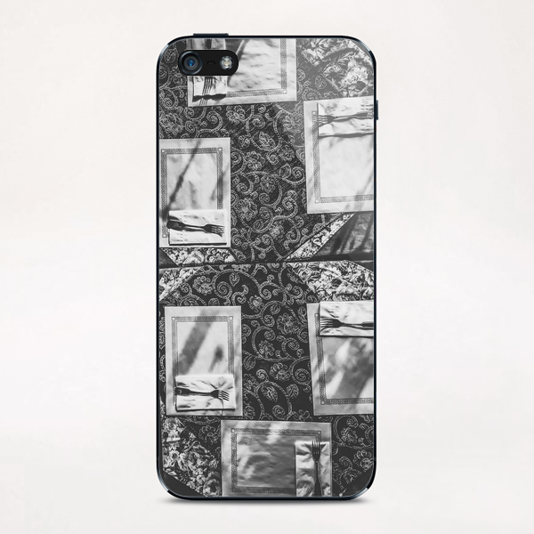 dining table with classic tablecloth in black and white iPhone & iPod Skin by Timmy333