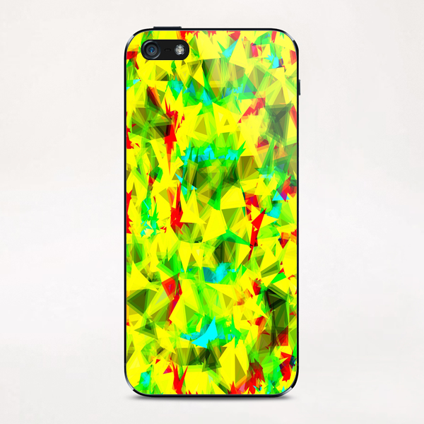 psychedelic geometric triangle abstract pattern in green yellow blue red iPhone & iPod Skin by Timmy333