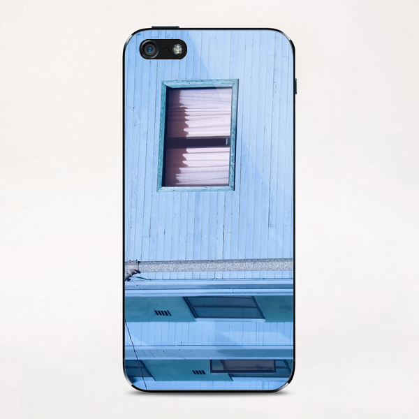 vintage blue wood building with window and electric pole iPhone & iPod Skin by Timmy333