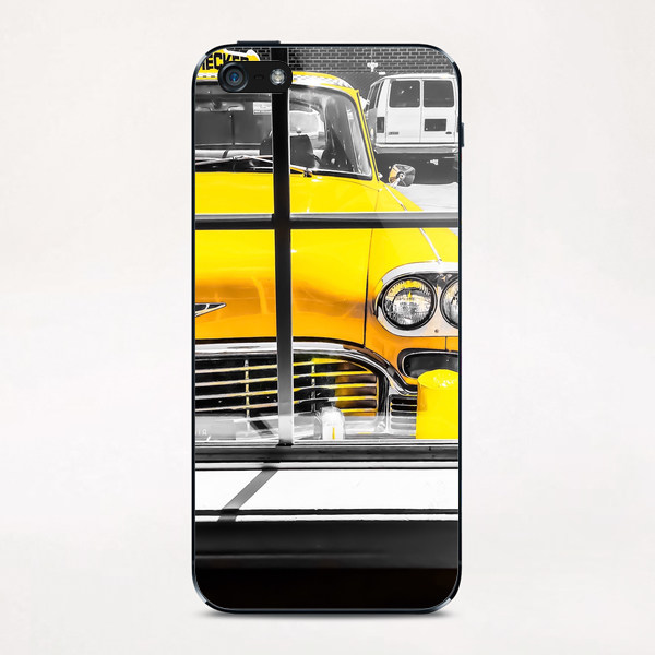 vintage yellow taxi car with black and white background iPhone & iPod Skin by Timmy333