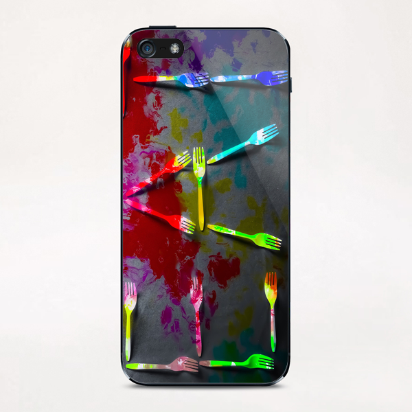 EAT alphabet by fork with red blue green yellow painting abstract background iPhone & iPod Skin by Timmy333