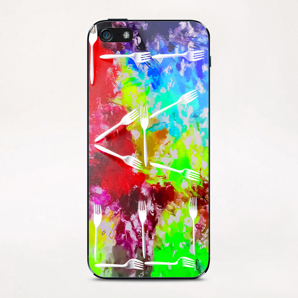 EAT alphabet by fork with colorful painting abstract background iPhone & iPod Skin by Timmy333