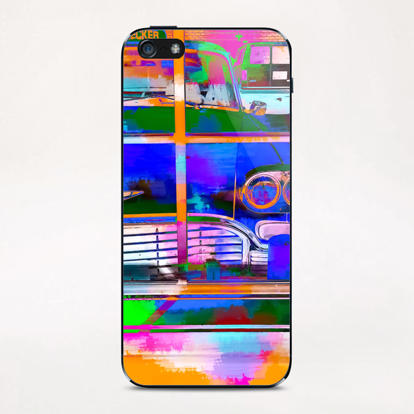 blue classic taxi car with painting abstract in green pink orange  blue iPhone & iPod Skin by Timmy333