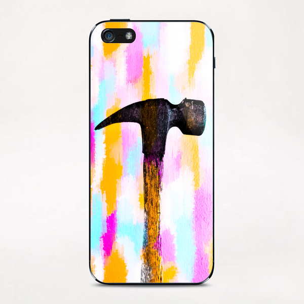 hammer with colorful painting abstract background in pink orange blue iPhone & iPod Skin by Timmy333