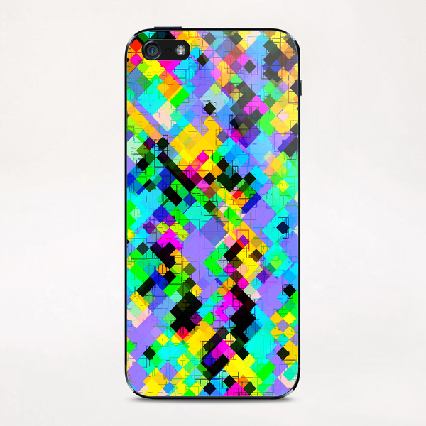 geometric square pixel pattern abstract in blue green yellow pink iPhone & iPod Skin by Timmy333