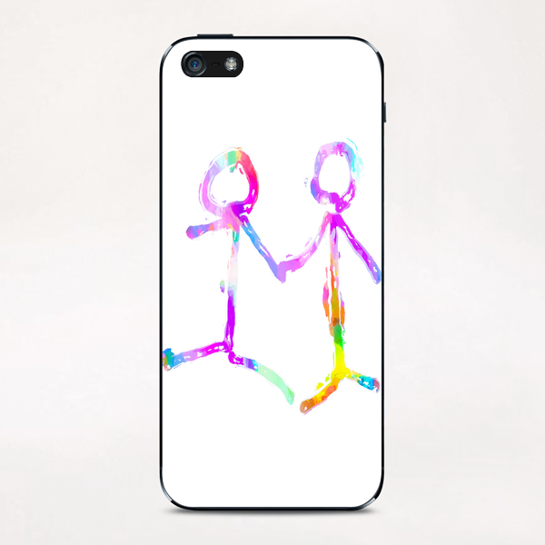 happy couple holding hands in pink purple yellow blue green iPhone & iPod Skin by Timmy333