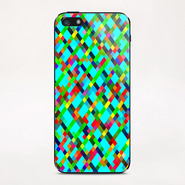 geometric pixel square pattern abstract background in green yellow blue orange iPhone & iPod Skin by Timmy333