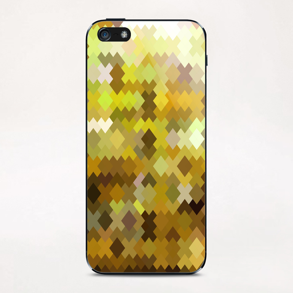 geometric square pixel pattern abstract in yellow and brown iPhone & iPod Skin by Timmy333