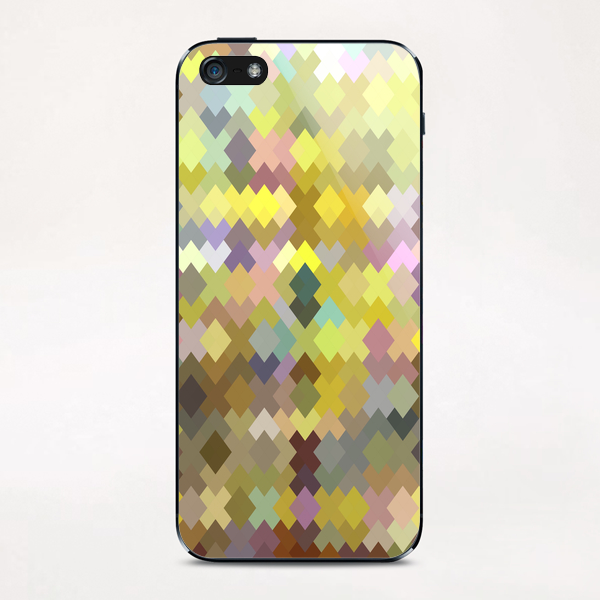 geometric square pixel pattern abstract in yellow and pink iPhone & iPod Skin by Timmy333