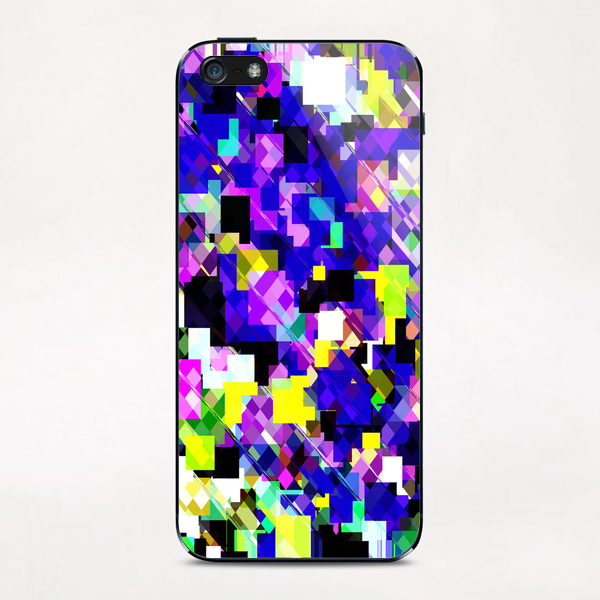 geometric square pixel pattern abstract in blue yellow pink iPhone & iPod Skin by Timmy333