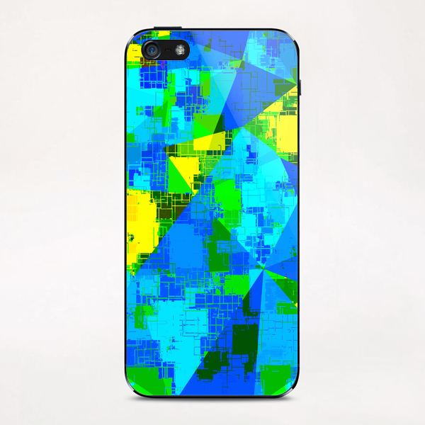 geometric triangle pattern abstract in blue yellow green iPhone & iPod Skin by Timmy333