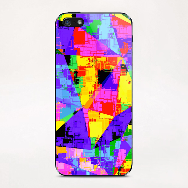 geometric triangle abstract background in purple blue pink yellow iPhone & iPod Skin by Timmy333